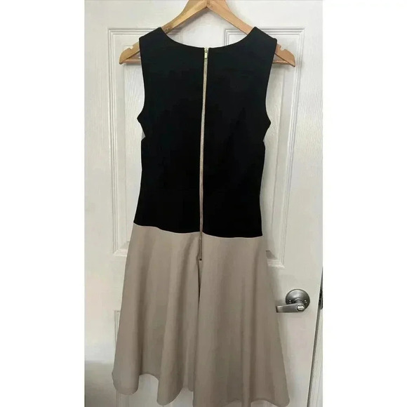 Calvin Klein Fit And Flare Colorblock Dress Black And Beige Party Office Size 2 - Picture 3 of 12
